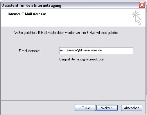 [Abbildung Eintrag Mailadresse in Outlook Express]